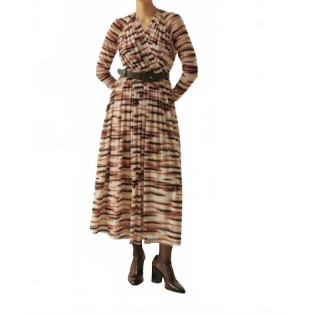 NEW EXQUISE bellamy printed long sleeve v-neck knit dress in multi